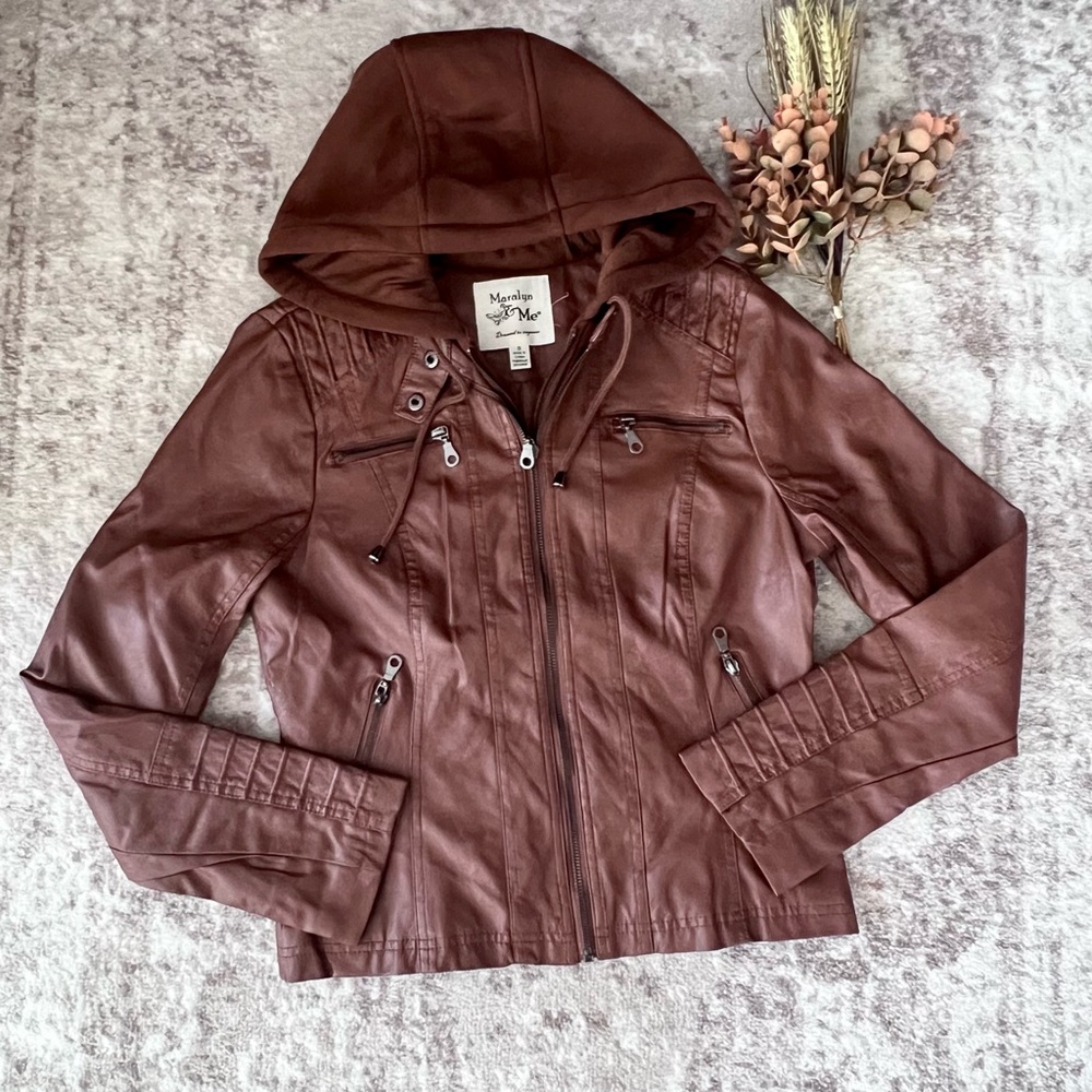 Womens Maralyn & Me Brown Leather Jacket